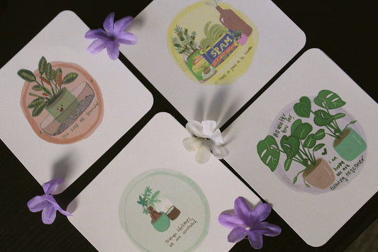 Four prints on a creme background with the pictures described in the description